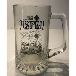 Vintage Aspen Large Glass Beer Mug/Stein 6 1/2” Easiest More/Most Difficult